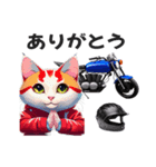 バイク猫-赤ジャケ-（個別スタンプ：1）