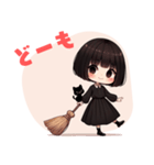 かわいいおかっぱ魔女と黒猫のLINEスタンプ（個別スタンプ：1）