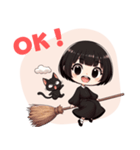 かわいいおかっぱ魔女と黒猫のLINEスタンプ（個別スタンプ：3）