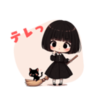 かわいいおかっぱ魔女と黒猫のLINEスタンプ（個別スタンプ：15）