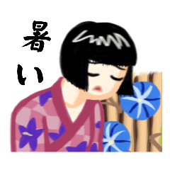 [LINEスタンプ] 朝顔と浴衣おかっぱ女子