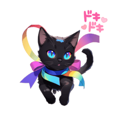 [LINEスタンプ] 虹色リボンの黒猫ラビンちゃん