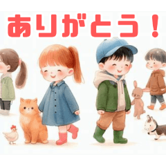 [LINEスタンプ] 子供と動物のシンプルイラスト