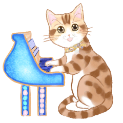 [LINEスタンプ] 癒しのピアノ猫。ほのぼの音楽日記その1