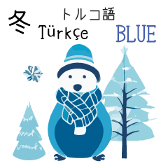 [LINEスタンプ] 冬に毎日使いたいトルコ語＆日本語☆青色