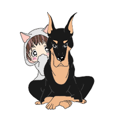 [LINEスタンプ] モッピーの着ぐるみ生活 犬編ドーベルマン